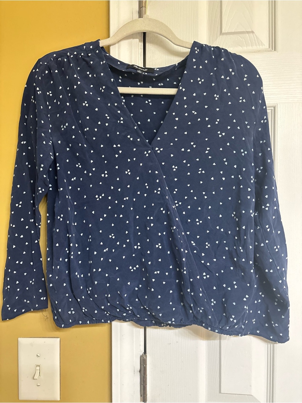 Madewell Navy Blue Heart-Print Wrap Blouse
